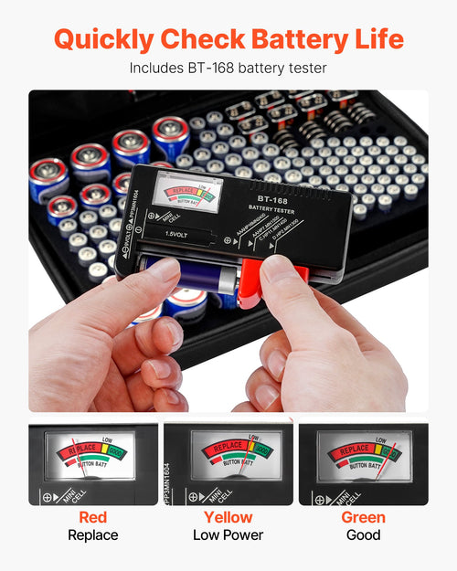 Battery Organizer Storage Box With Tester BT-168 Holds 167 Batteries