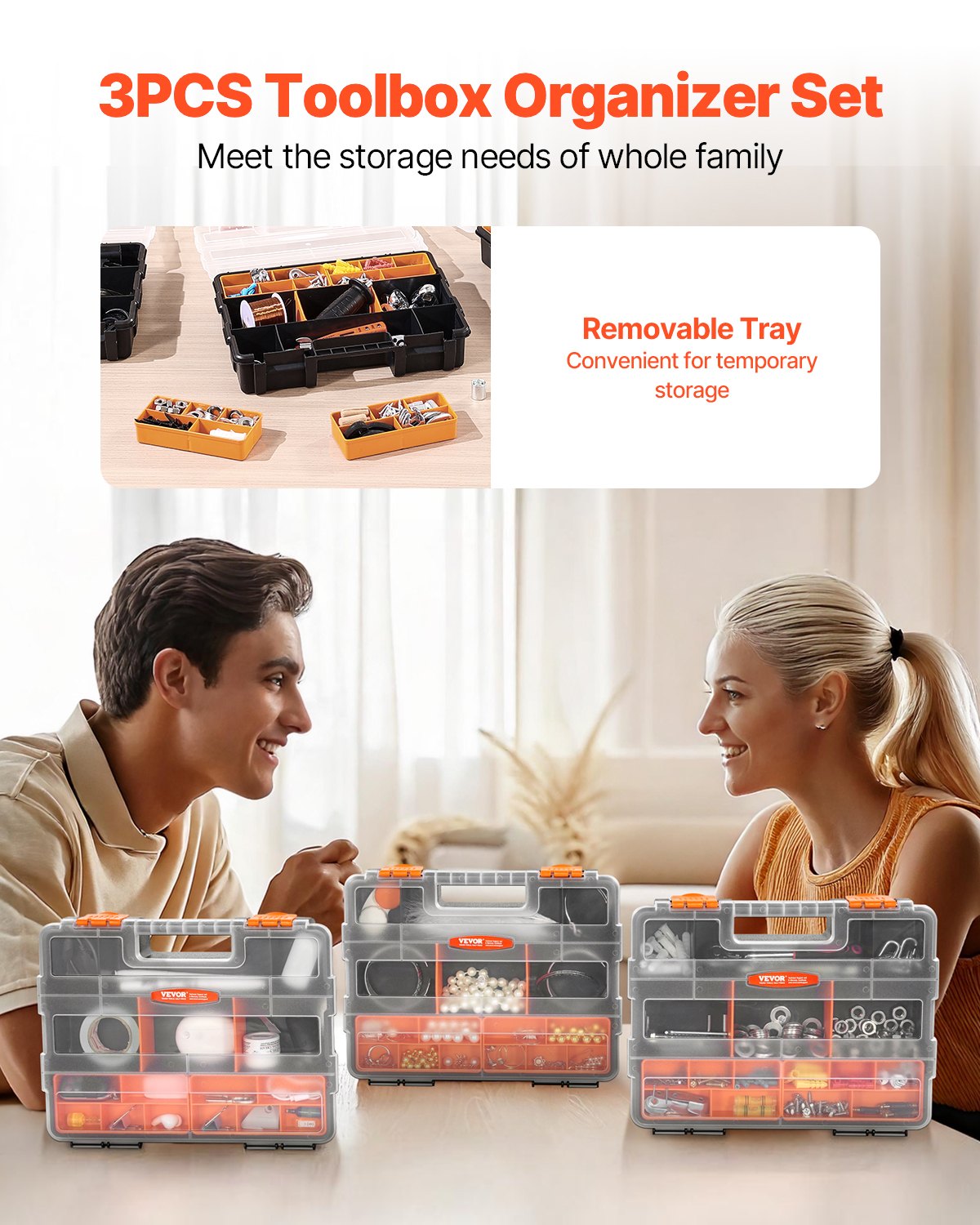 Single Sided 3Pack Small Parts Organizer 21Compartment Organizer Box With Removable Divider